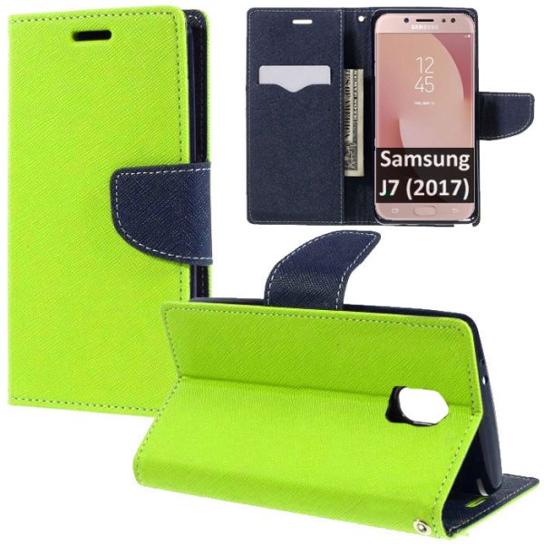CUSTODIA per SAMSUNG SM-J730 GALAXY J7 (2017) - FLIP ORIZZONTALE CON STAND, INTERNO IN TPU SILICONE E PORTA CARTE COLORE VERDE