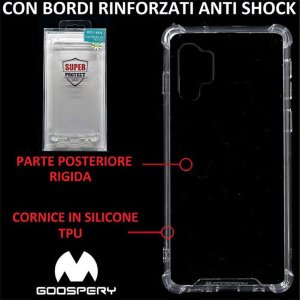 CUSTODIA per SAMSUNG GALAXY NOTE 10+ - PARTE POSTERIORE RIGIDA, CORNICE IN SILICONE TRASPARENTE E BORDI RINFORZATI ANTI SHOCK