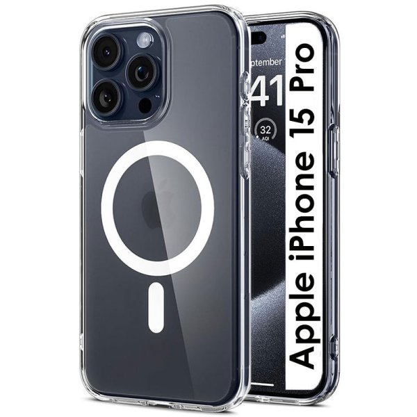 CUSTODIA per APPLE IPHONE 15 PRO (6.1") RIGIDA CON CORNICE IN TPU TRASPARENTE COMPATIBILE CON RICARICA MAGSAFE