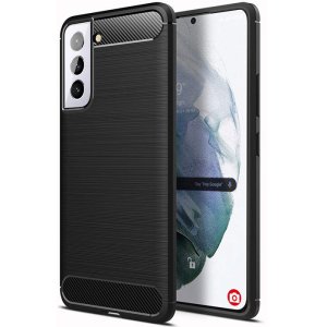 CUSTODIA per SAMSUNG GALAXY S21 PLUS 5G (SM-G996B) GEL TPU SILICONE EFFETTO METALLICO INSERTI IN FANTASIA CARBONIO COLORE NERO