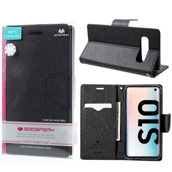 CUSTODIA per SAMSUNG GALAXY S10 (SM-G973) - FLIP ORIZZONTALE CON STAND E INTERNO IN TPU SILICONE COLORE NERO