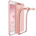 CUSTODIA per HUAWEI P10 IN GEL TPU SILICONE TRASPARENTE CON CORNICE COLORE ROSA ORO