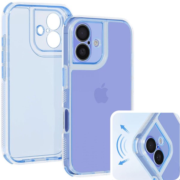 CUSTODIA per APPLE IPHONE 16 (6.1") CON PARTE POSTERIORE RIGIDA, CORNICE IN SILICONE E BORDI RINFORZATI COLORE BLU TRASLUCIDO