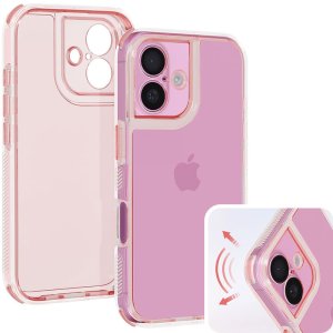 CUSTODIA per APPLE IPHONE 16 (6.1") CON PARTE POSTERIORE RIGIDA, CORNICE IN SILICONE E BORDI RINFORZATI COLORE ROSA TRASLUCIDO