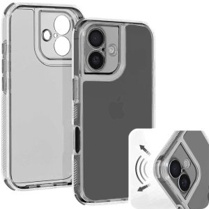 CUSTODIA per APPLE IPHONE 16 (6.1") CON PARTE POSTERIORE RIGIDA, CORNICE IN SILICONE E BORDI RINFORZATI COLORE NERO TRASLUCIDO