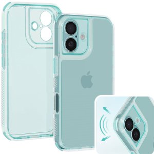 CUSTODIA per APPLE IPHONE 16 (6.1") CON PARTE POSTERIORE RIGIDA, CORNICE IN SILICONE E BORDI RINFORZATI VERDE ACQUA TRASLUCIDO