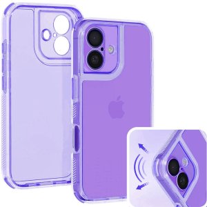CUSTODIA per APPLE IPHONE 16 (6.1") CON PARTE POSTERIORE RIGIDA, CORNICE IN SILICONE E BORDI RINFORZATI COLORE VIOLA TRASLUCIDO