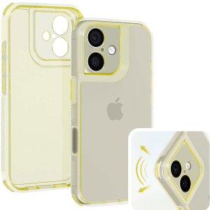 CUSTODIA per APPLE IPHONE 16 (6.1") CON PARTE POSTERIORE RIGIDA, CORNICE IN SILICONE E BORDI RINFORZATI COLORE GIALLO TRASLUCIDO
