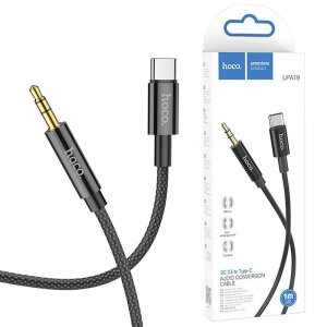 CAVO AUDIO STEREO TYPE-C MASCHIO / JACK 3,5mm MASCHIO - CAVO IN TESSUTO LUNGHEZZA 1 MT COLORE NERO UPA19 HOCO