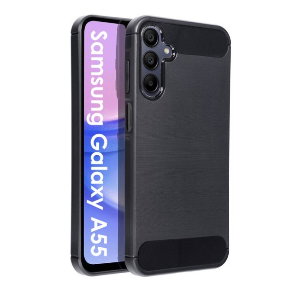 CUSTODIA per SAMSUNG GALAXY A55 (5G) IN GEL TPU SILICONE COLORE NERO EFFETTO METALLICO CON INSERTI FANTASIA CARBONIO