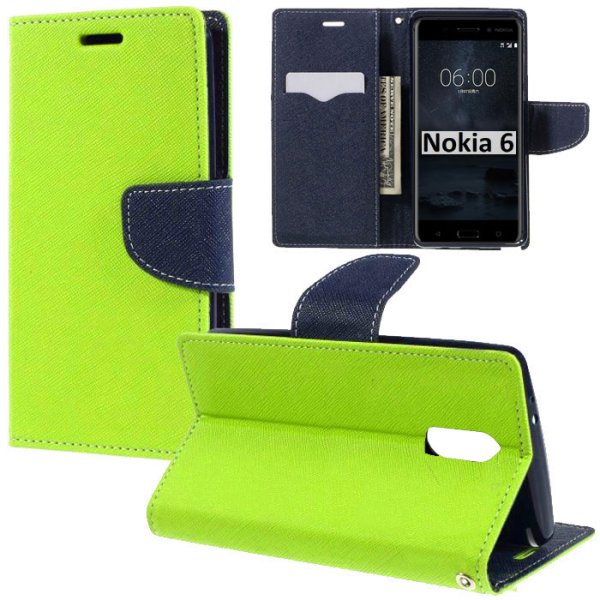 CUSTODIA per NOKIA 6 - FLIP ORIZZONTALE CON INTERNO IN TPU, STAND, PORTA CARTE E CHIUSURA MAGNETICA COLORE VERDE