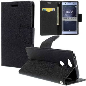 CUSTODIA per SONY XPERIA XA2 ULTRA - FLIP ORIZZONTALE CON INTERNO IN TPU SILICONE, STAND E TASCHE PORTA CARTE COLORE NERO