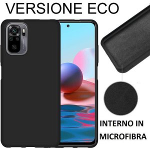 CUSTODIA per XIAOMI REDMI NOTE 10 (4G), 10s SILICONE CON EFFETTO SOFT TOUCH ED INTERNO IN MICROFIBRA NERO
