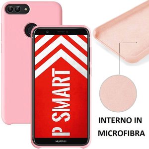 CUSTODIA per HUAWEI P SMART, ENJOY 7S IN SILICONE CON EFFETTO SOFT TOUCH ED INTERNO IN MICROFIBRA COLORE ROSA