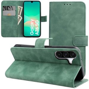 CUSTODIA per SAMSUNG GALAXY A26 (5G) FLIP ORIZZONTALE IN ECOPELLE COLORE VERDE CON INTERNO IN TPU E CHIUSURA MAGNETICA