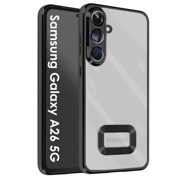 CUSTODIA per SAMSUNG GALAXY A26 (5G) TRASPARENTE IN TPU A 360° (COMPRESE FOTOCAMERE) CON DETTAGLI CROMATI NERI