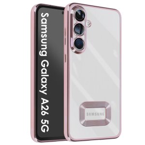 CUSTODIA per SAMSUNG GALAXY A26 (5G) TRASPARENTE IN TPU A 360° (COMPRESE FOTOCAMERE) CON DETTAGLI CROMATI ROSA