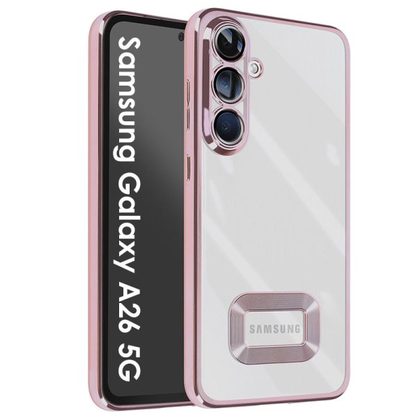 CUSTODIA per SAMSUNG GALAXY A26 (5G) TRASPARENTE IN TPU A 360° (COMPRESE FOTOCAMERE) CON DETTAGLI CROMATI ROSA