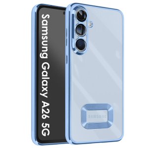 CUSTODIA per SAMSUNG GALAXY A26 (5G) TRASPARENTE IN TPU A 360° (COMPRESE FOTOCAMERE) CON DETTAGLI CROMATI BLU