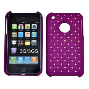 CUSTODIA RIGIDA GOMMATA CON BRILLANTINI per IPHONE 3G, 3GS COLORE VIOLA