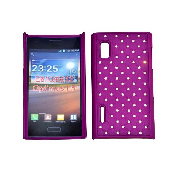 CUSTODIA RIGIDA GOMMATA CON BRILLANTINI per LG E610 Optimus L5 E612 COLORE VIOLA