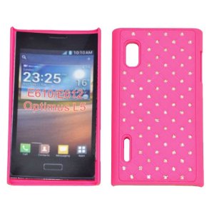 CUSTODIA RIGIDA GOMMATA CON BRILLANTINI per LG E610 Optimus L5 E612 COLORE ROSA